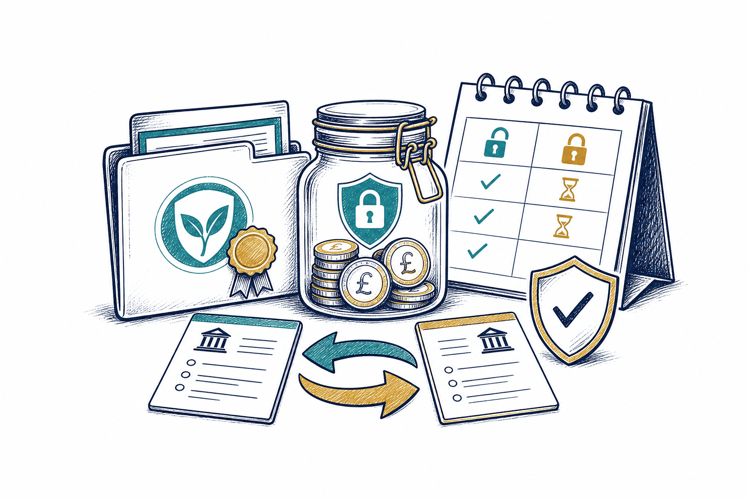 Cash ISA savings, transfers and protection represented in an editorial illustration