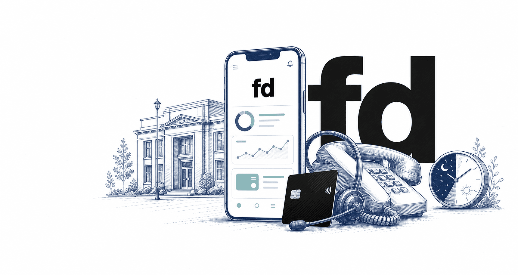 First Direct mobile and telephone banking support illustration