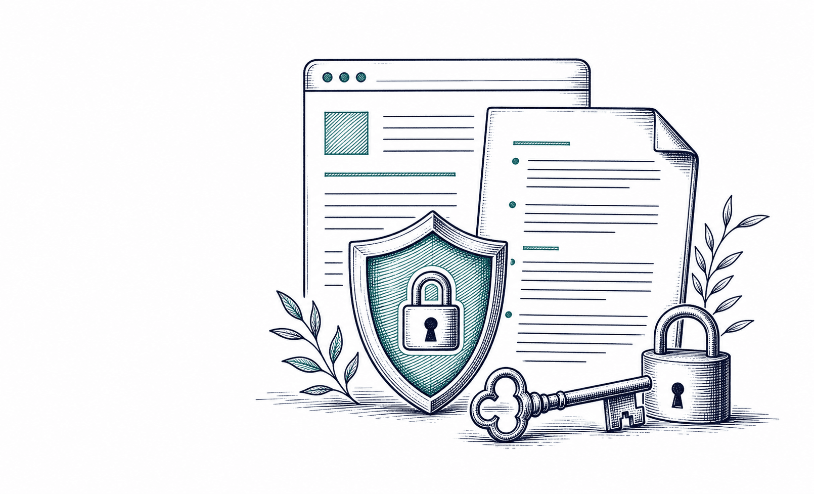 Protected data documents, a shield, lock and key