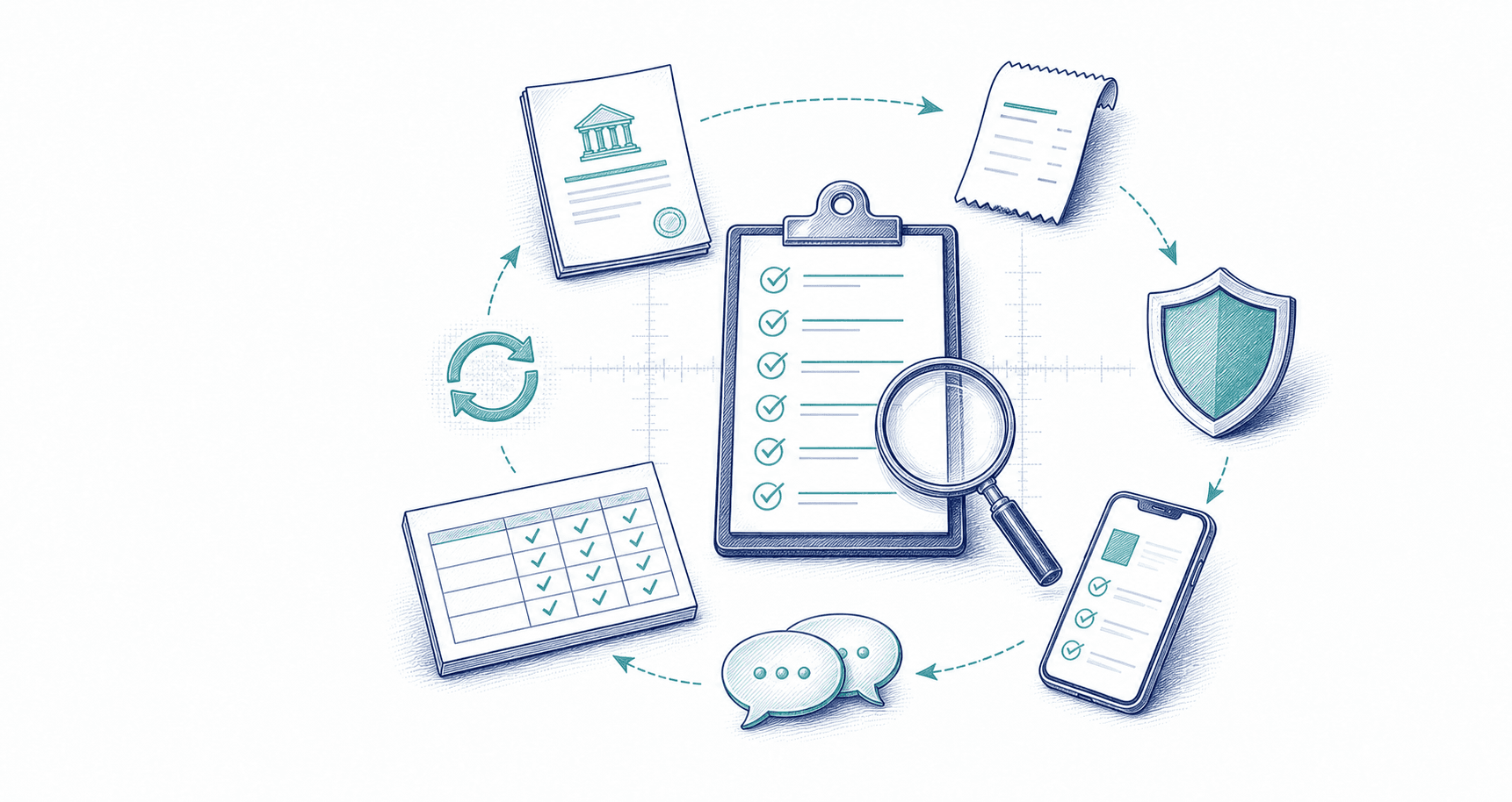 Bank review evidence, checks and comparison process illustration